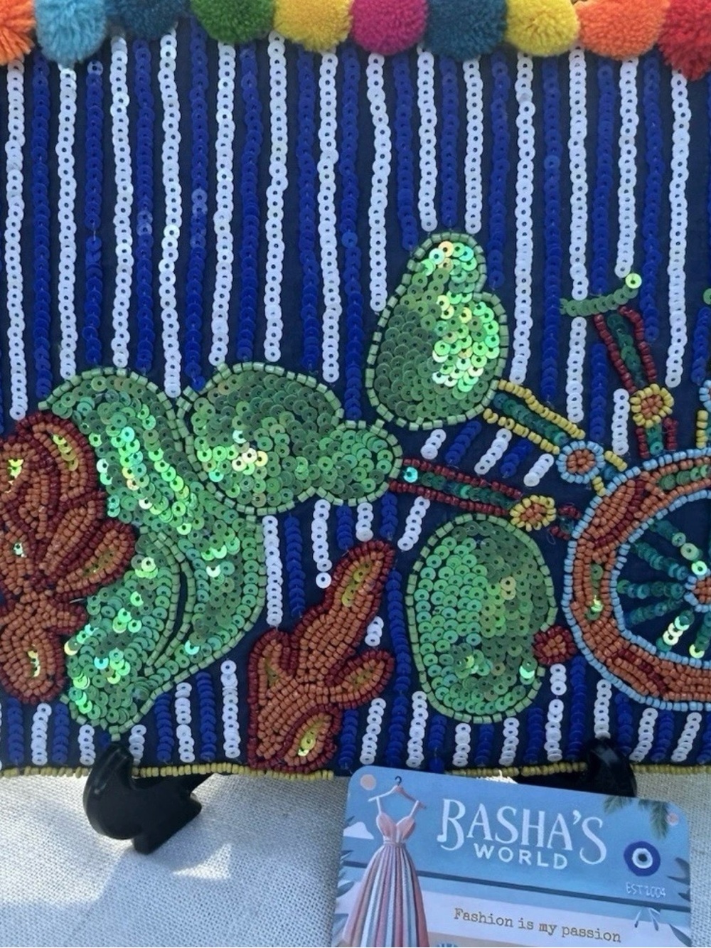 ANTICA SARTORIA SICILIAN CART CACTUS & LEMONS ON BACK BEAD & SEQUINS PURSE NWT - Picture 2 of 4